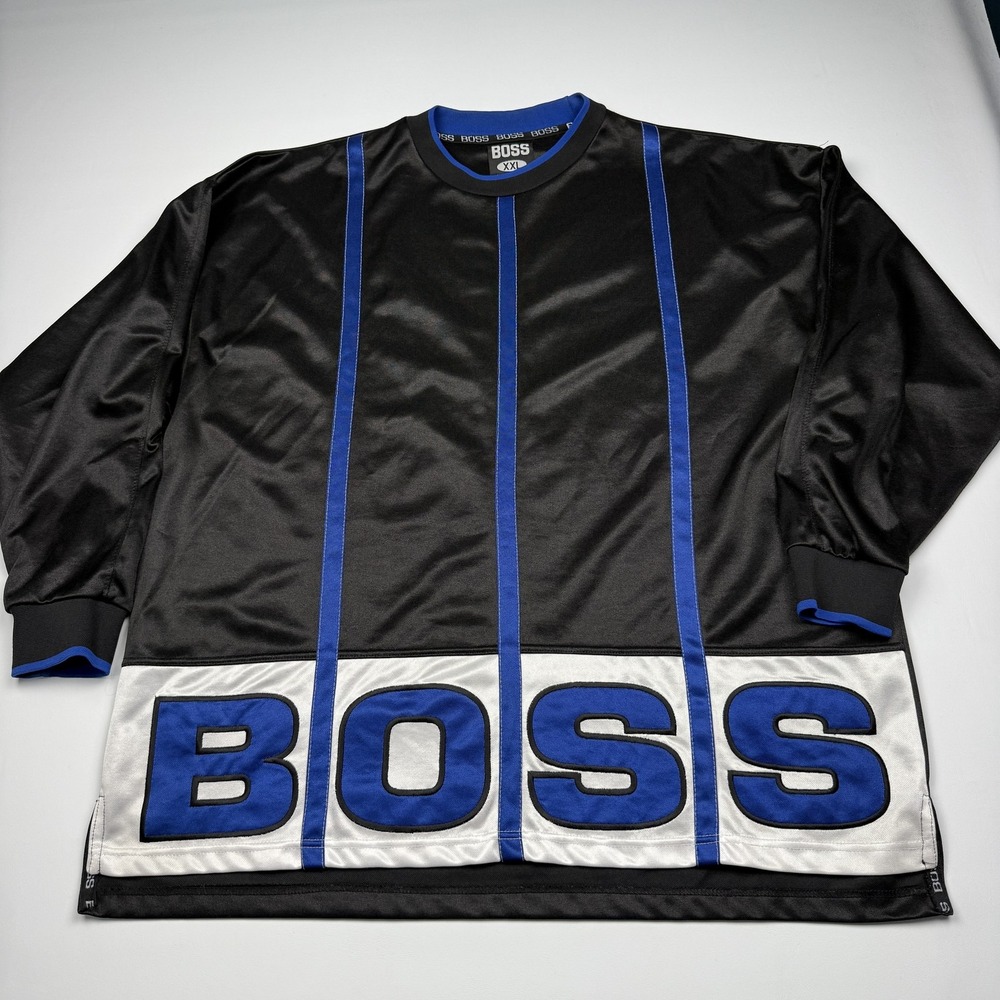 Boss Shirt Mens 2XL Black Long Sleeve BOSS Logo Jersey Graphic Crewneck Top